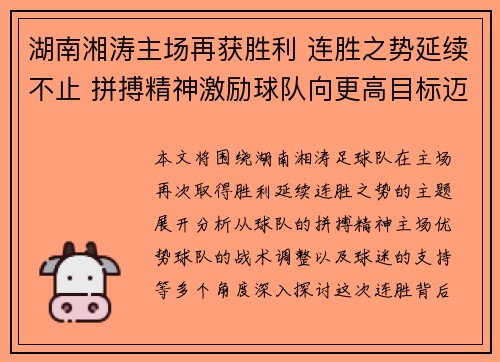 湖南湘涛主场再获胜利 连胜之势延续不止 拼搏精神激励球队向更高目标迈进